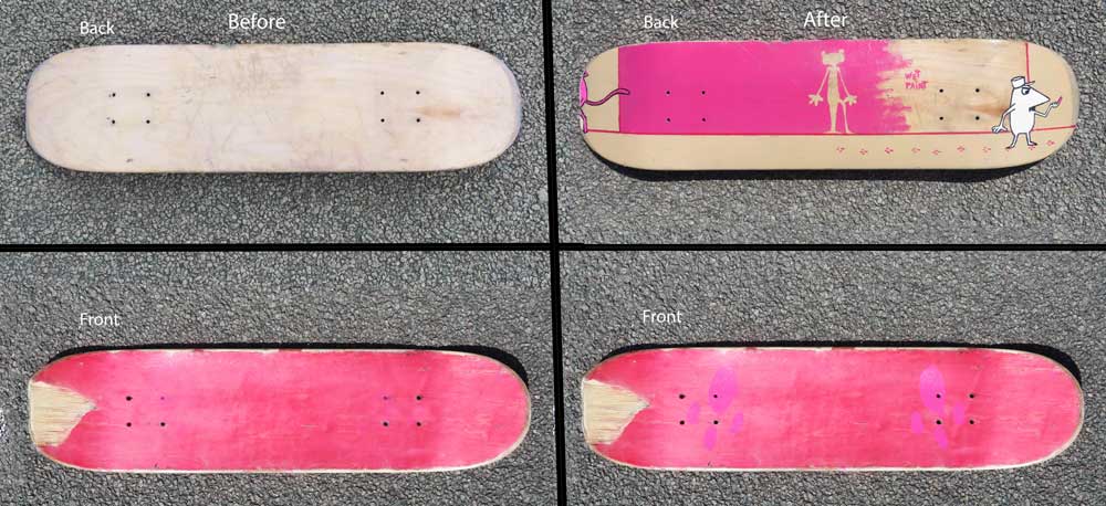 Hand painted customized skateboard deck "Pink Panther" (Sven Svenimal Bakker)