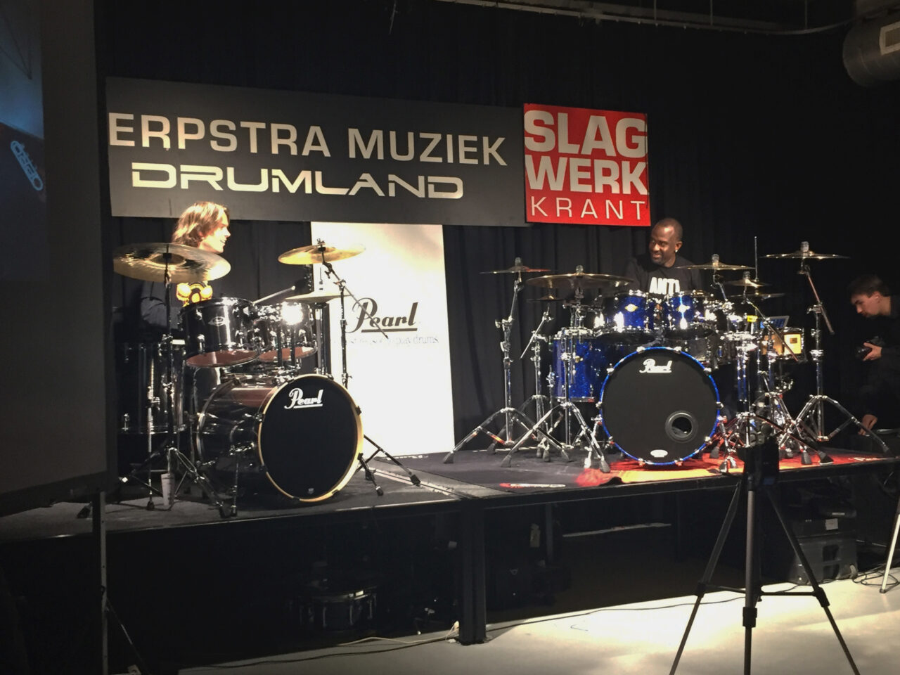 Sven Bakker with Brian Frasier Moore (Madonna/Pink) 1 day before playing with Madonna @ Terpstra Drumland, Lijnden (2015) (svenimal.art)