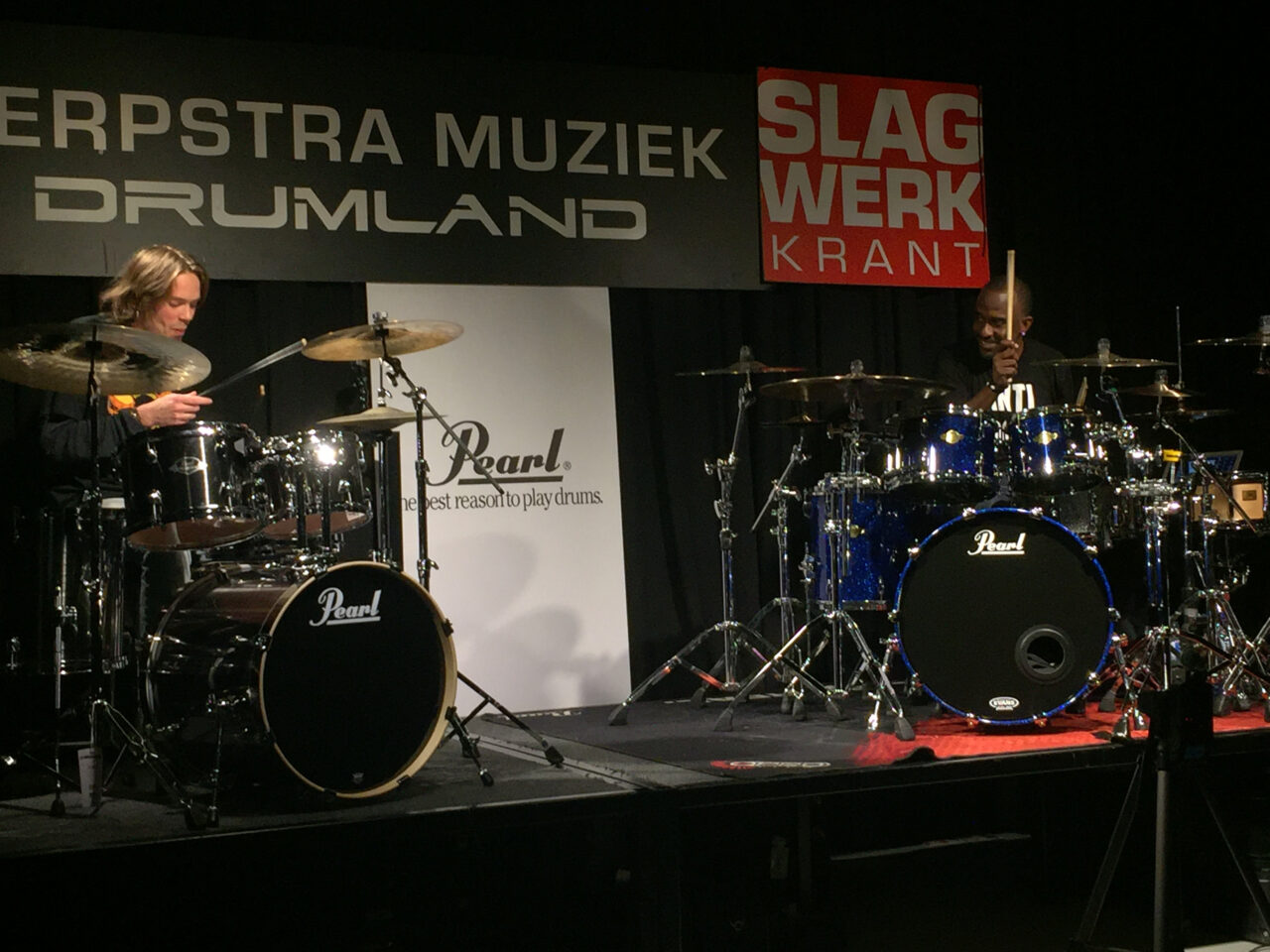 Sven Bakker with Brian Frasier Moore (Madonna/Pink) 1 day before playing with Madonna @ Terpstra Drumland, Lijnden (2015) (svenimal.art)