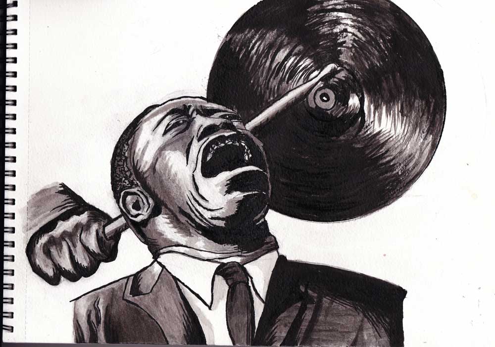 Art Blakey portrait drawing. Indian ink on Canson Montval 300 gr paper (21x29,7cm) (2012) (svenimal.art)