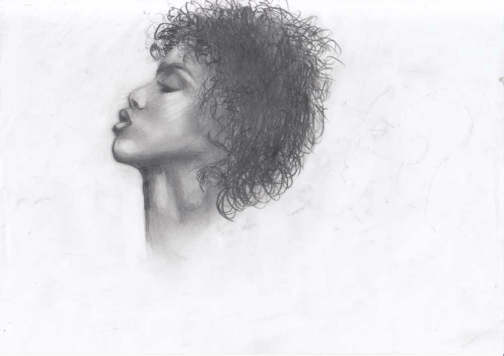 Black girl en profile drawing graphite on standard paper 5 gr (21x29,7cm) (2013) (svenimal.art)