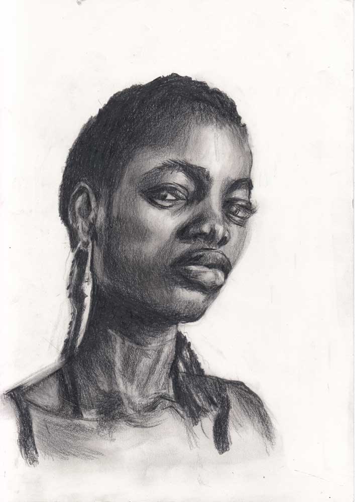 Blackgirl portrait drawing. Black polychromo on 220 gr Dahler Rowney Smooth Heavyweight (21x29,7cm) (2013) (svenimal.art)