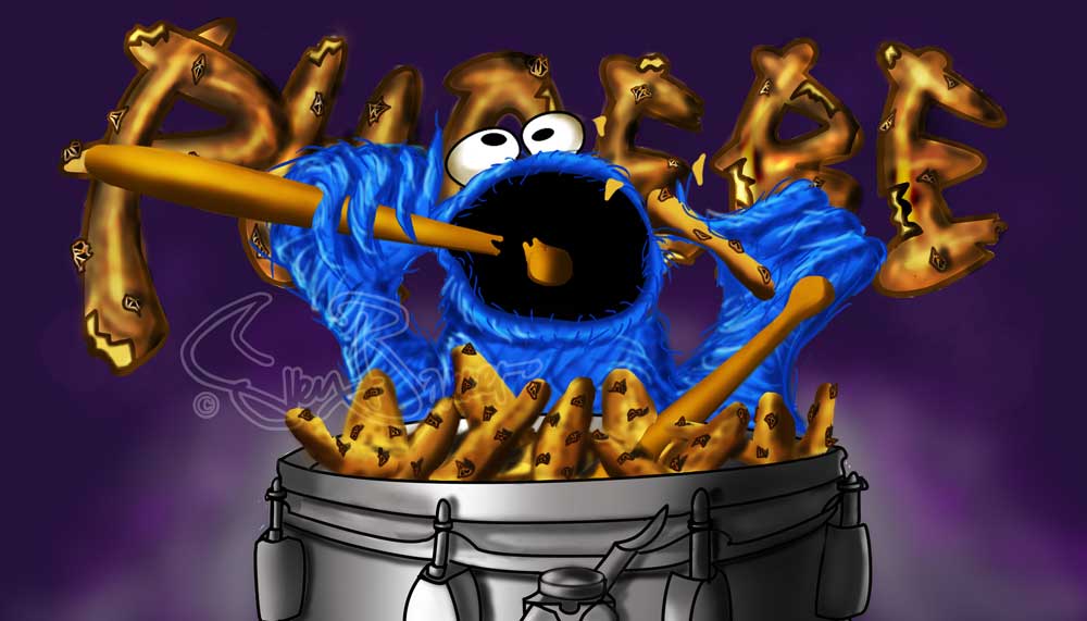 Phoebe digital drum graffiti drawing with Cookie Monster. Photoshop (38x26cm) (2018) (svenimal.art)