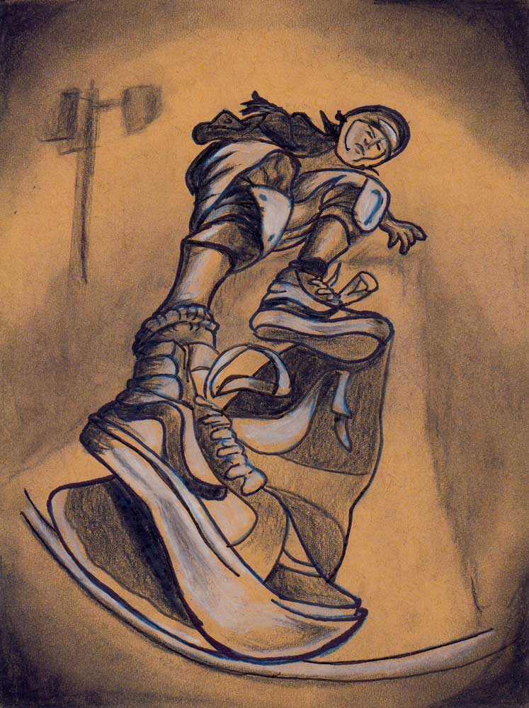 Dave Carnie (skateboarder). Polychromos colored pencils on Strathmore Toned Tan paper (15,2x13,3cm) (2018) (svenimal.art)