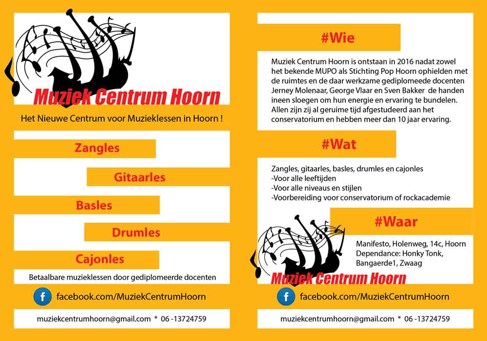 Sven Bakker logo and flyer design voor school of music Muziek Centrum, Hoorn. Photoshop (16,8x29,7cm) (2016) (svenimal.art)