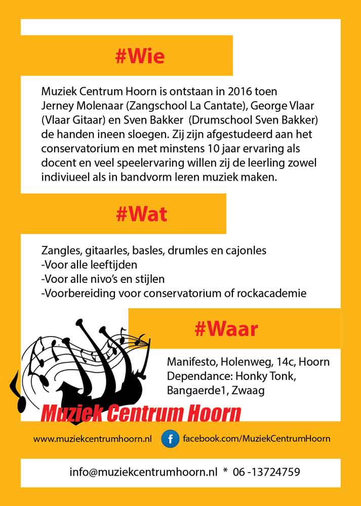 Sven Bakker logo and flyer design voor school of music Muziek Centrum, Hoorn. Photoshop (16,8x29,7cm) (2016) (svenimal.art)