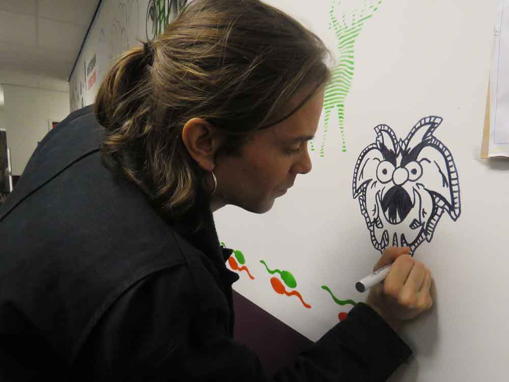 Svenimal graffiti character cartoon tag @ Teleport Art Hotel, Amsterdam (2017) (svenimal.art)
