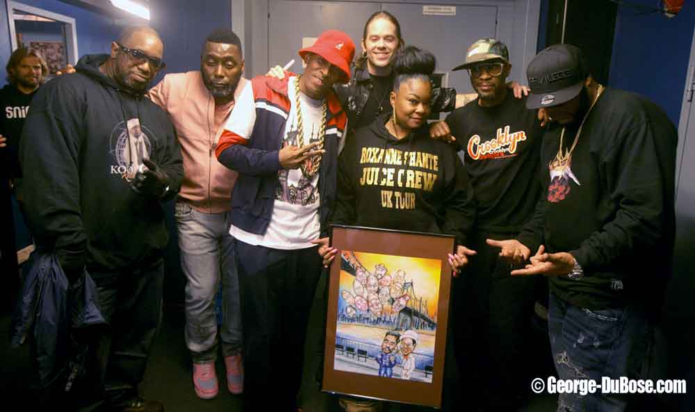 Cartoon drawing Juice Crew with Mr. Magic & Marley Marl @ ‘t Paard, Den Haag. Polychtromos on Canson Montval Aquarelle 300 gr (40x50cm) (2017) (svenimal.art) Photo: George Duboise