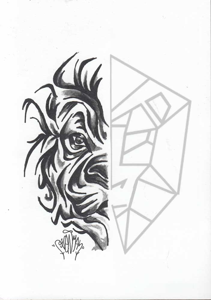 Lion tattoo flash drawing. Watercolor on 200 gr Wild Geese paper (14,8x21cm) (2019)(svenimal.art)