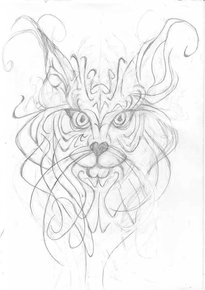 Maine Coon cat tattoo flash sketch. Graphite on Clairefontaine Dessin a Grain 180 gr (21x29,7cm) (2015) (svenimal.art)