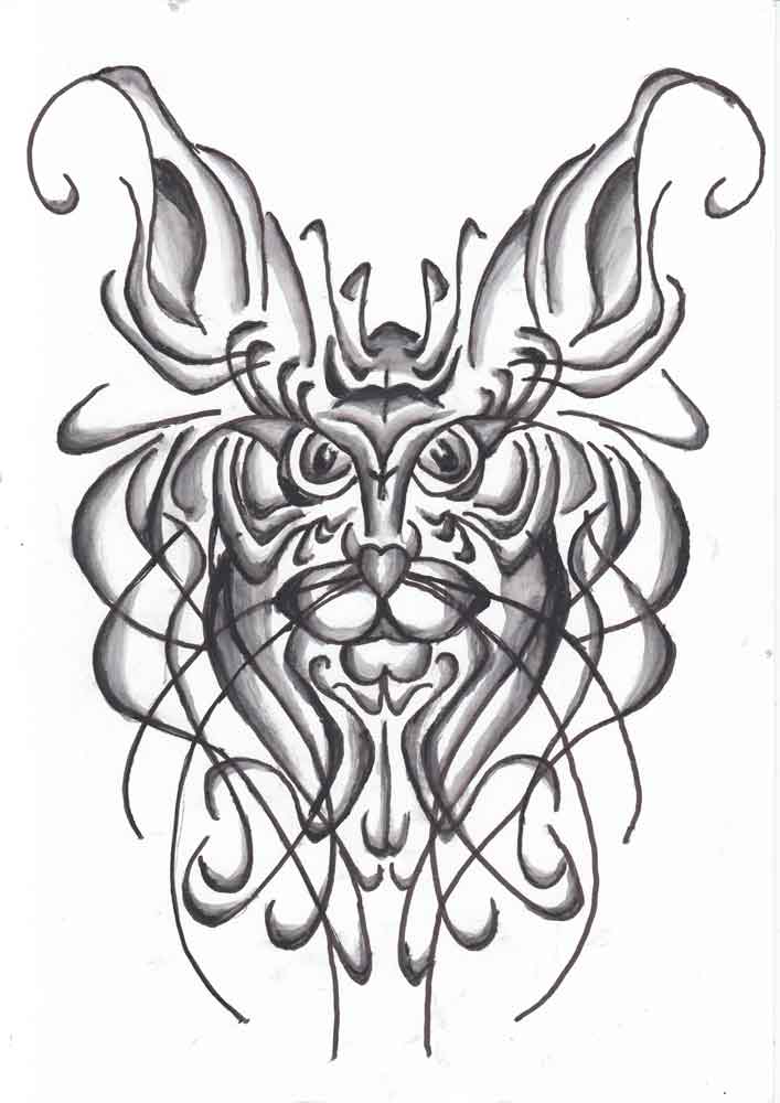 Maine Coon cat tattoo flash sketch goucahe/indian ink on Clairefontaine Dessin a Grain 180 gr (21x29,7cm) (2015) (svenimal.art)