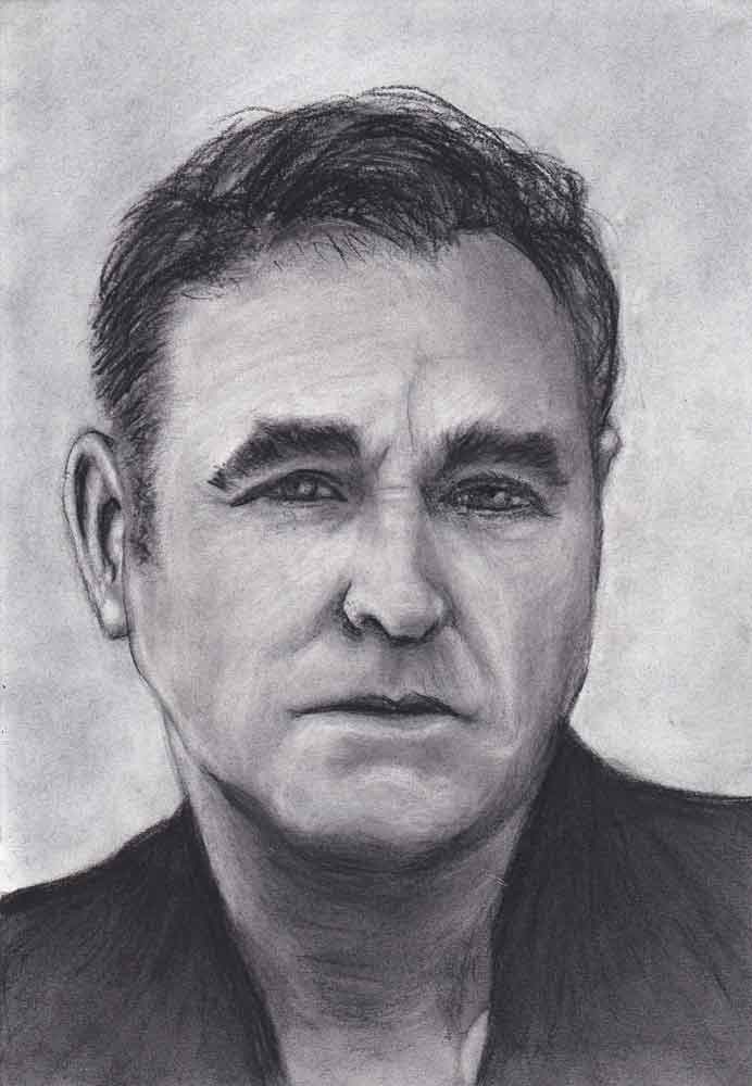 Portrait drawing Morrissey (The Smiths). Charcoal on Clairfontaine Dessin a Grain 180 gr paper (21x29,7cm) (2015) (svenimal.art)