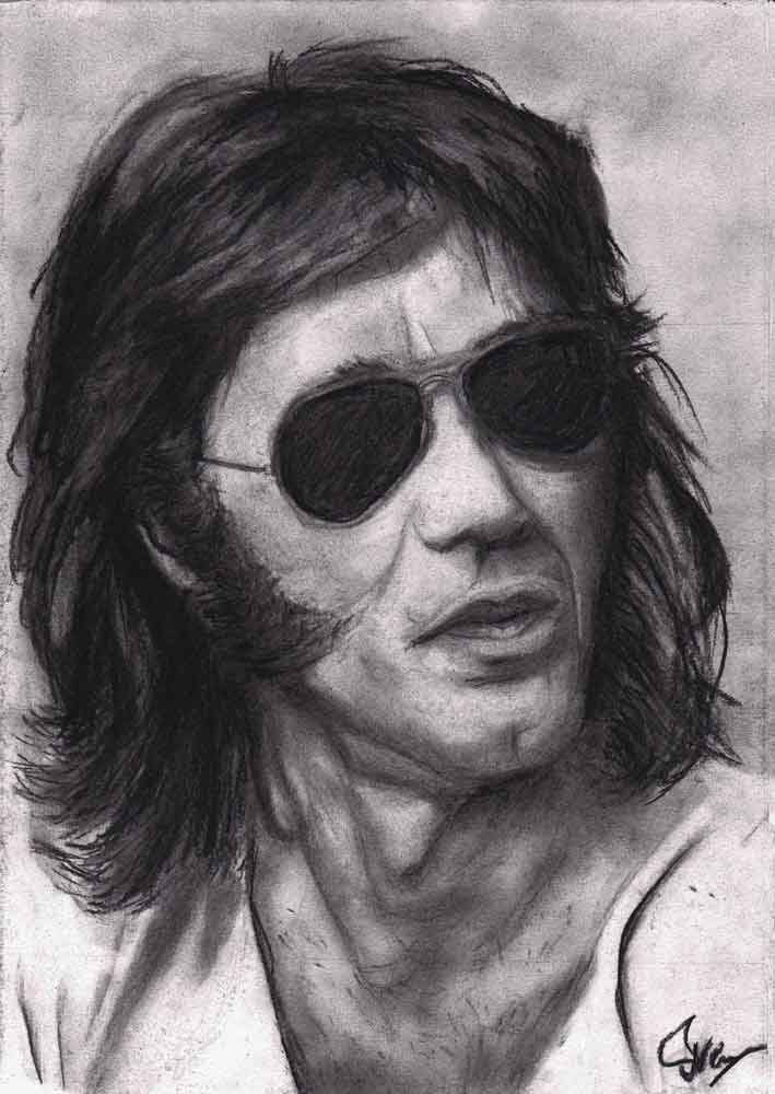 Portrait drawing Ray Manzarek (The Doors). Charcoal on Clairefontaine Dessin a Grain 180 gr paper (21x29,7cm) (2014) (sveninmal.art)