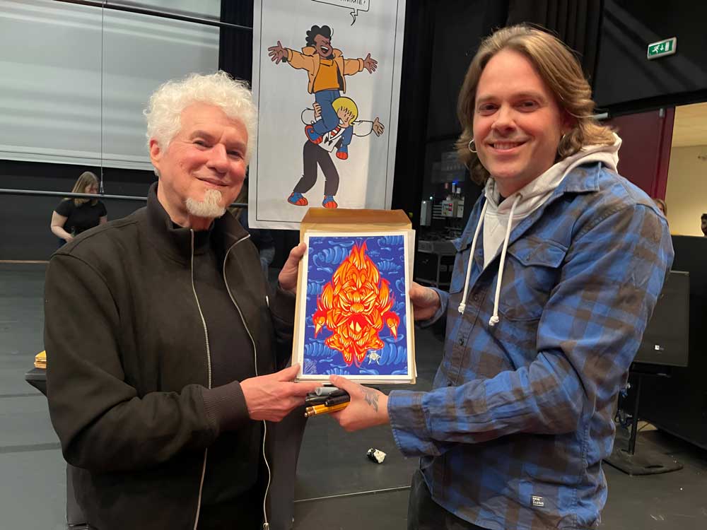 Robert van der Kroft with Svenimal Art Print. (Procreate print on Hahnemuhle PhotoRag 308 gr) @ Schouwburg Het Park, Hoorn (2025) (svenimal.art)