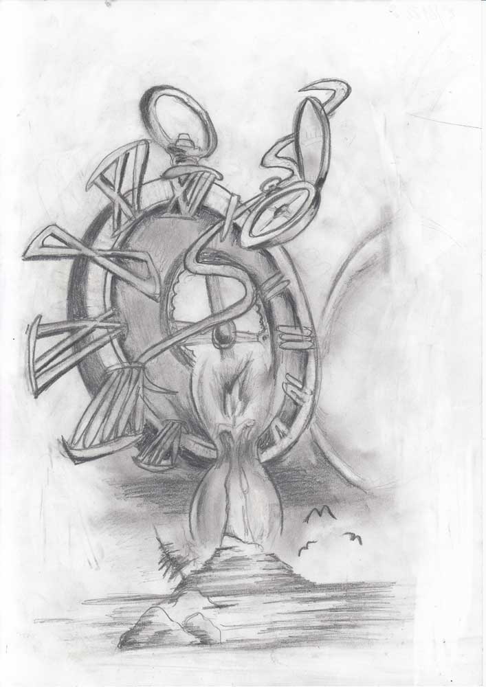 Tattoo time clock tattoo drawing graphite standard paper 5 gr – 21x29,7cm) (2018) (svenimal.art)