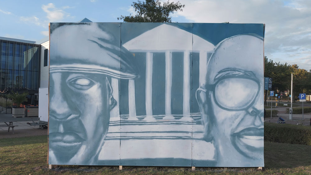 Graffiti streetart tribute portrait mural Schoolly D and Ice Dog (Tuff Crew) @ Urban Matterz. Cacao Fabriek, Helmond (2022) (svenimal.art)