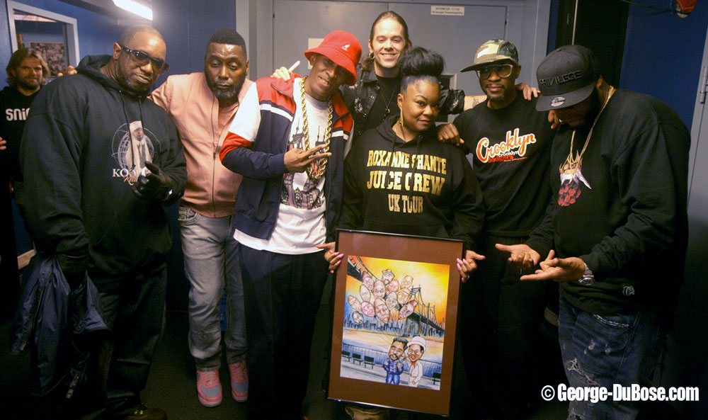 Cartoon drawing Juice Crew with Mr. Magic & Marley Marl @ ‘t Paard, Den Haag. Polychtromos on Canson Montval Aquarelle 300 gr (40x50cm) (2017) (svenimal.art) Photo: Stijn Coppens