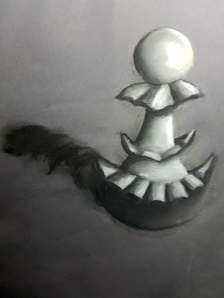 Chess piece. Pastel and charcoal on toned paper (50x35cm) (2017) (svenimal.art)