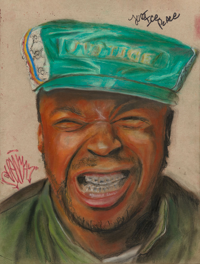 Pastel potrait drawing Just-Ice signed by Just-Ice. Pastels and pan-pastels on 118gr Strathmore Toned Tan (27,9x35,6cm) (2019) (svenimal.art)
